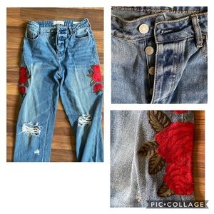 COPY - Pacsun rose embroidered mom jeans